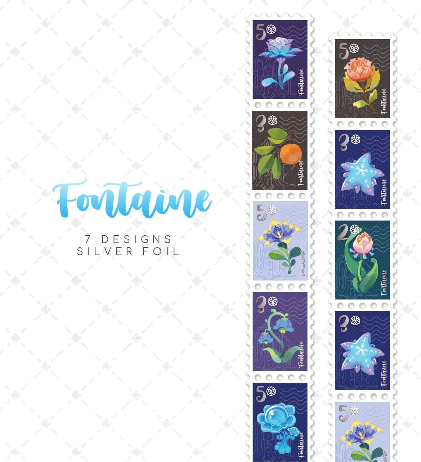 Flora of Fontaine (Stamp) Japanese Foil Washi Tape 2.5cm x 5m