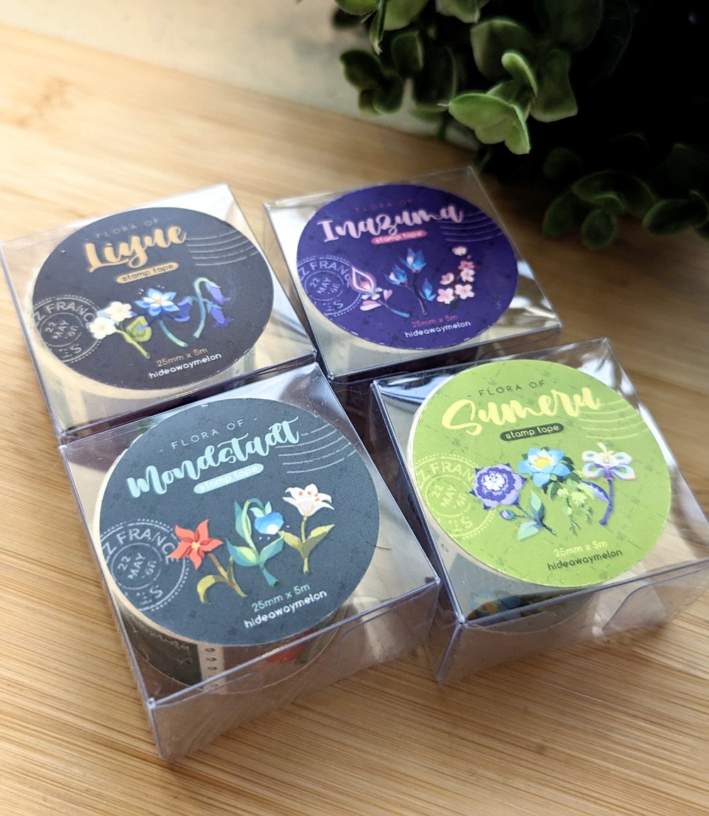 Flora of Liyue (Stamp) Japanese Foil Washi Tape 2.5cm x 5m