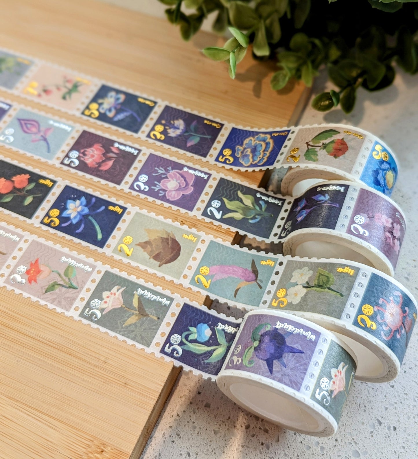 Flora of Inazuma (Stamp) Japanese Foil Washi Tape 2.5cm x 5m