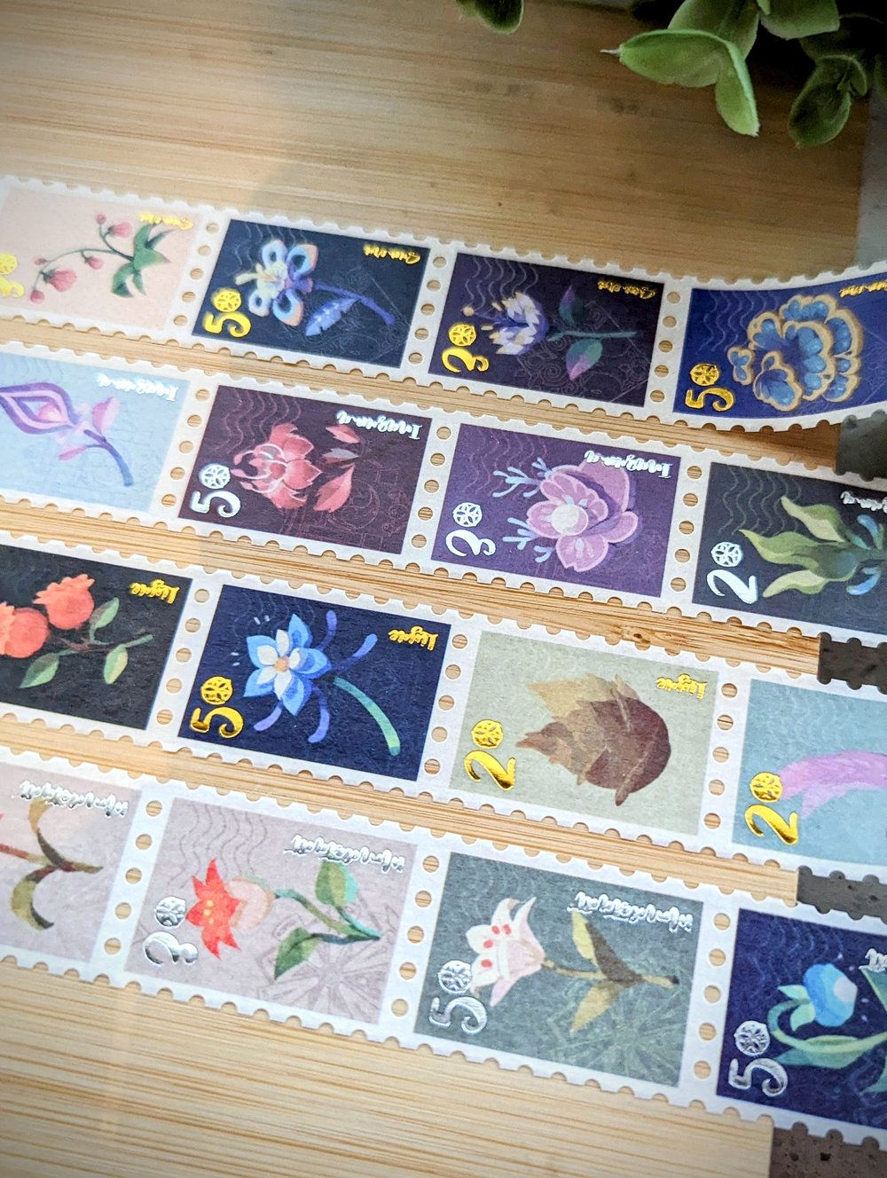 Flora of Liyue (Stamp) Japanese Foil Washi Tape 2.5cm x 5m