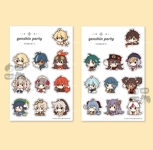 Genshin Party Chibis - Vinyl Sticker Sheets