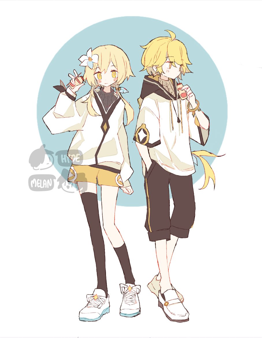 Casual Traveler Twins (Genshin Impact) Aether & Lumine 8.5"x11" Poster Print