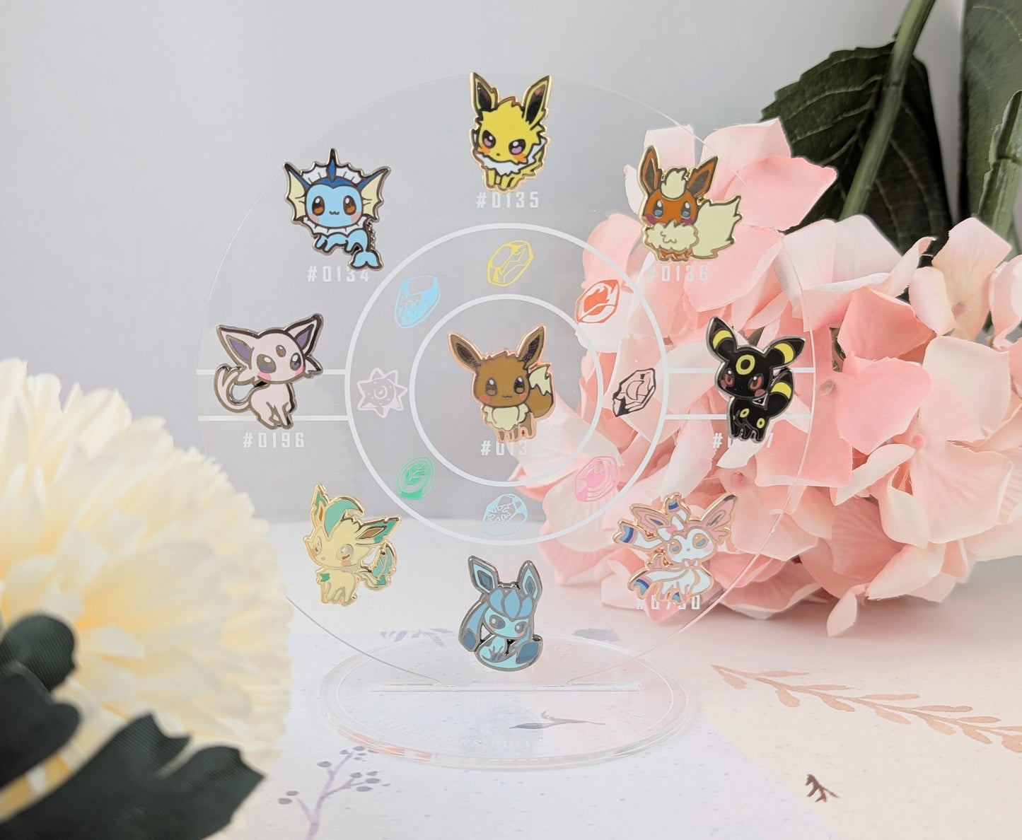 Eeveelutions (Pokemon) Hard Enamel Pins with optional Acrylic Display