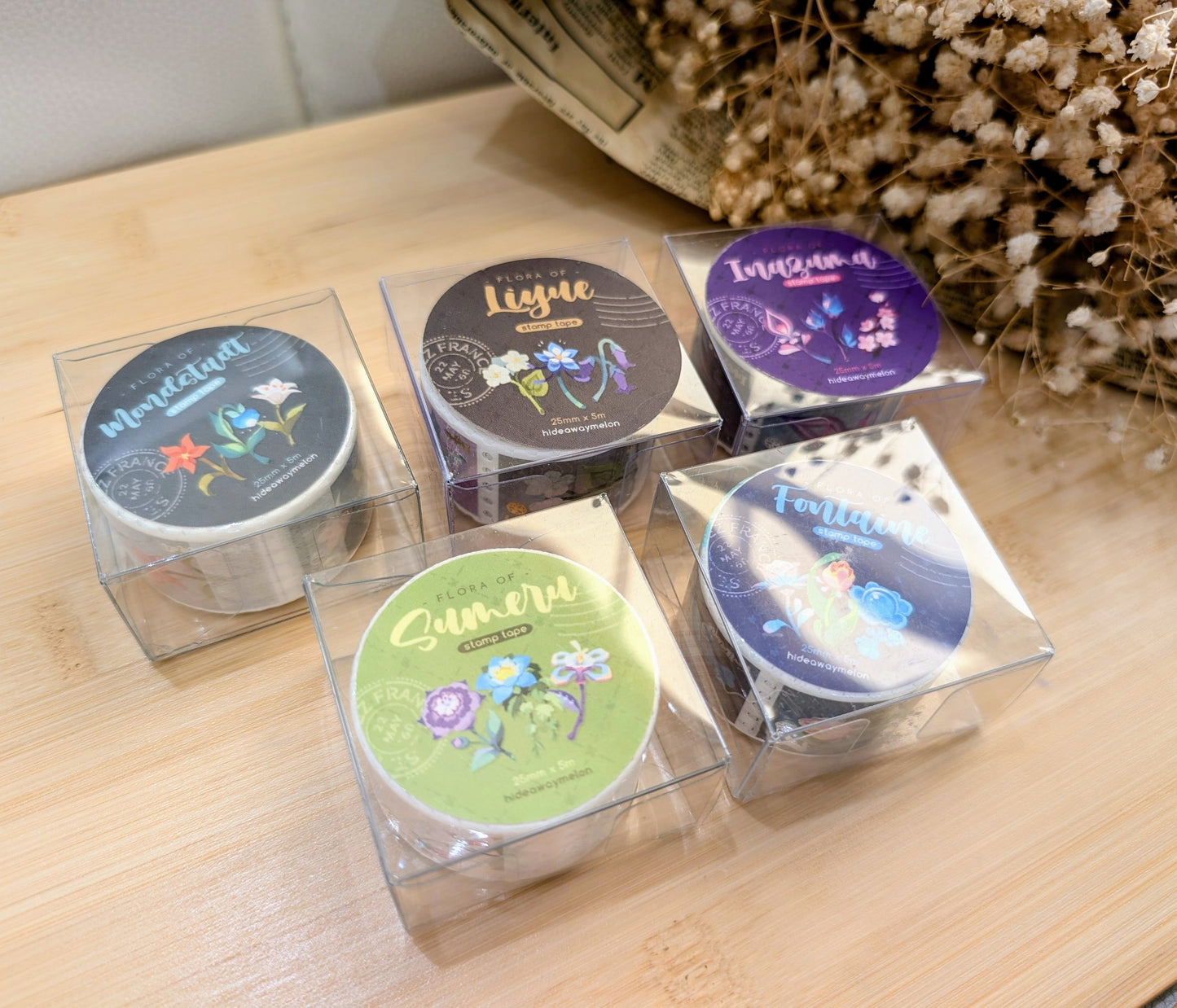 Flora of Sumeru (Stamp) Japanese Foil Washi Tape 2.5cm x 5m