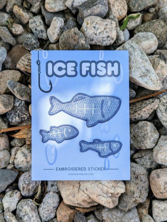 Ice Fishing - Mini Embroidered Sticker Patch Set