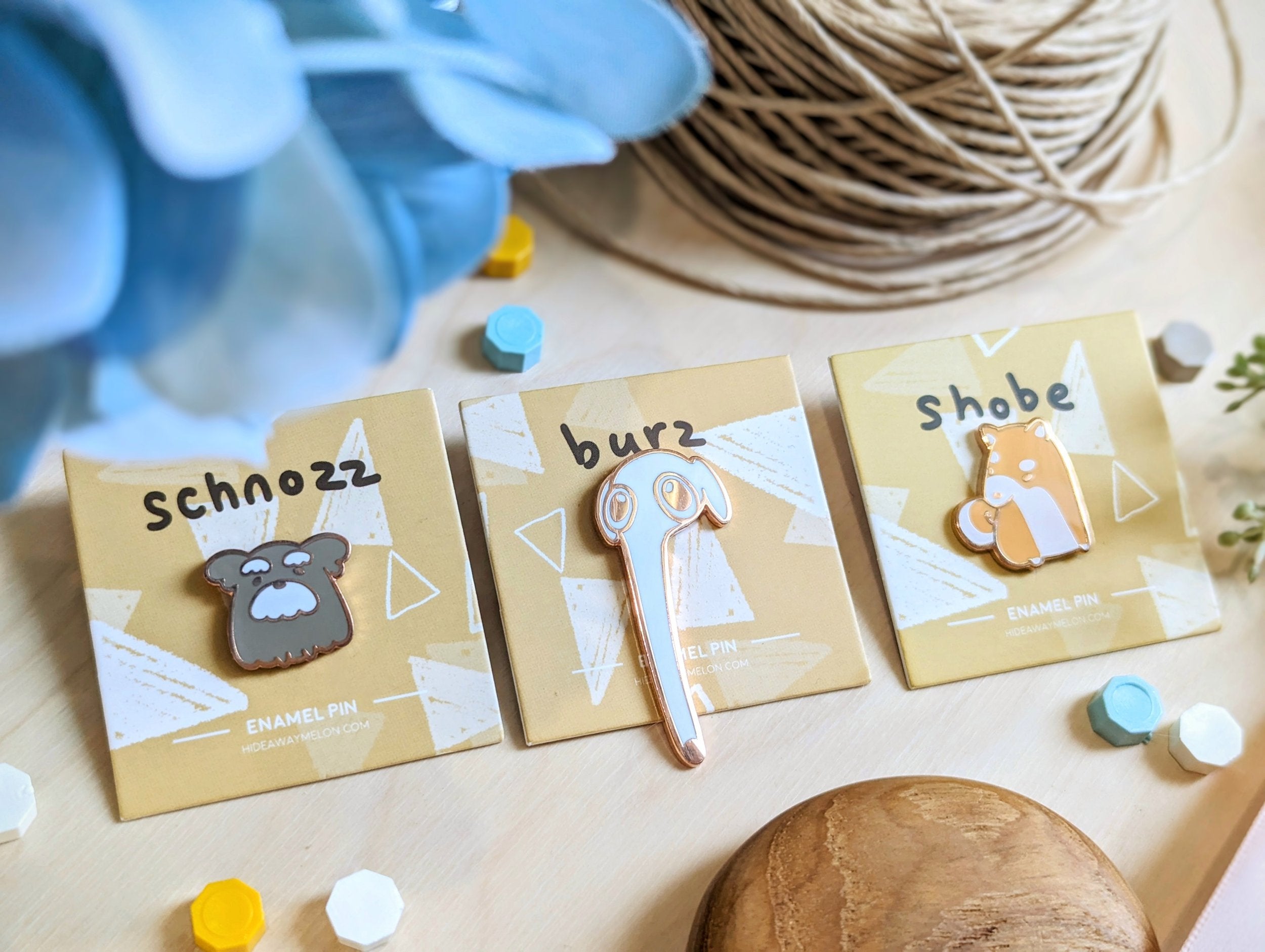 Shobe File Mini Doggy Pins Set B (Schnozz, Burz, Shobe) - Hard Enamel Pin ...