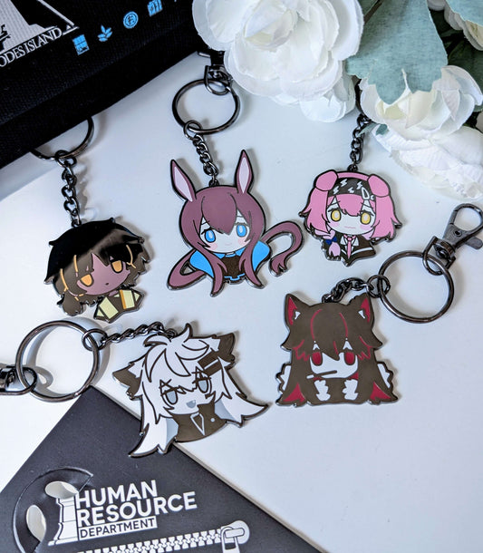 Chibi Arknights Metal Keychains (Amiya, Thorns, Goldenglow, Lappland, Texas) with clasp/keyring