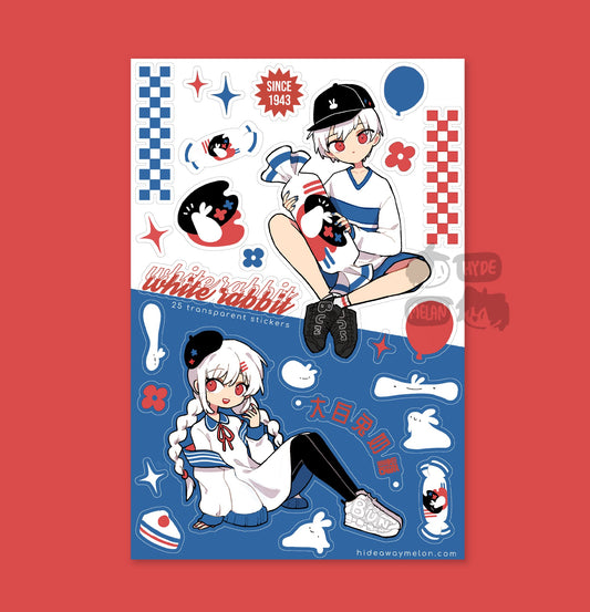 White Rabbit 4x6" Transparent Kiss Cut Sticker Sheet