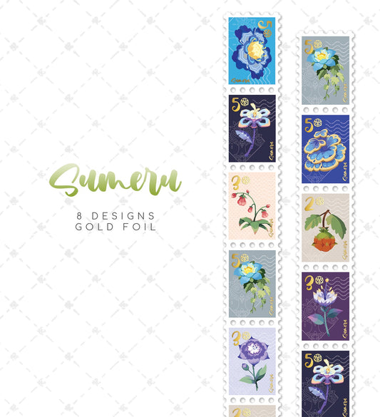 Flora of Sumeru (Stamp) Japanese Foil Washi Tape 2.5cm x 5m